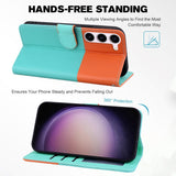 Samsung Galaxy S24 Flip Case with Strap / Standing function / Card Holder - Orange / Blue (Cats)