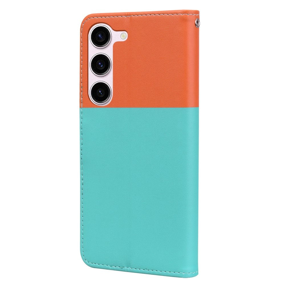 Samsung Galaxy S24 Flip Case with Strap / Standing function / Card Holder - Orange / Blue (Cats)