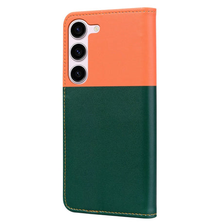 Samsung Galaxy S24 Flip Case with Strap / Standing function / Card Holder - Orange / Green (Cats)