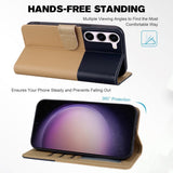 Samsung Galaxy S24+ (Plus) Flip Case with Strap / Standing function / Card Holder - Brown / Blue (Cats)