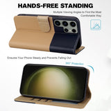 Samsung Galaxy S24 Ultra Flip Case with Strap / Standing function / Card Holder - Blue / Brown (Cats)