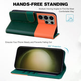 Samsung Galaxy S24 Ultra Flip Case with Strap / Standing function / Card Holder - Orange / Green (Cats)