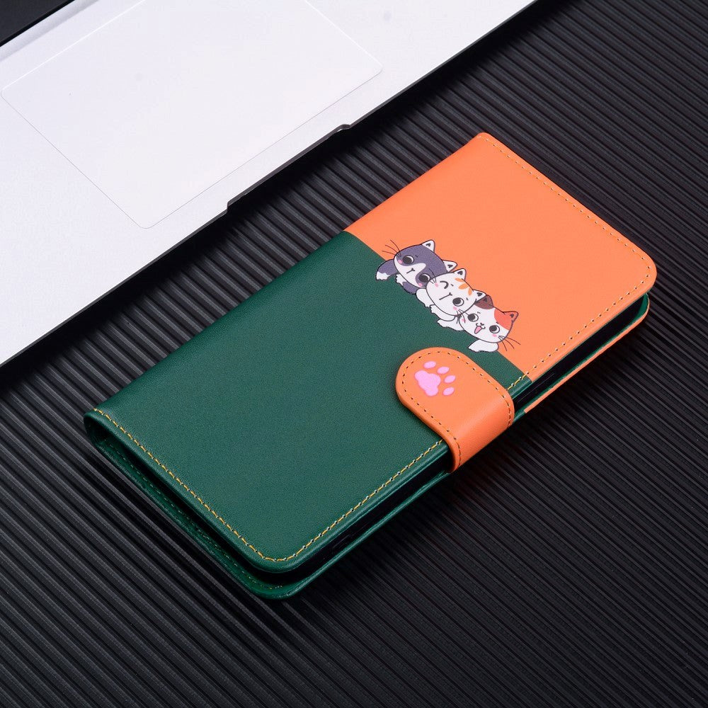 Samsung Galaxy A54 (5G) Flip Case with Strap / Standing function / Card Holder - Orange / Green (Cats)