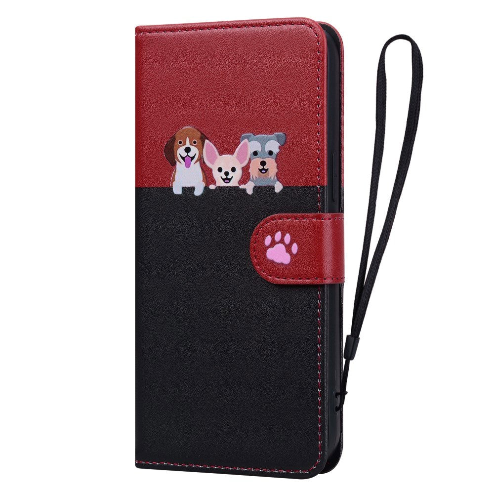 Samsung Galaxy A54 (5G) Flip Case with Strap / Standing function / Card Holder - Red / Black (Dogs)