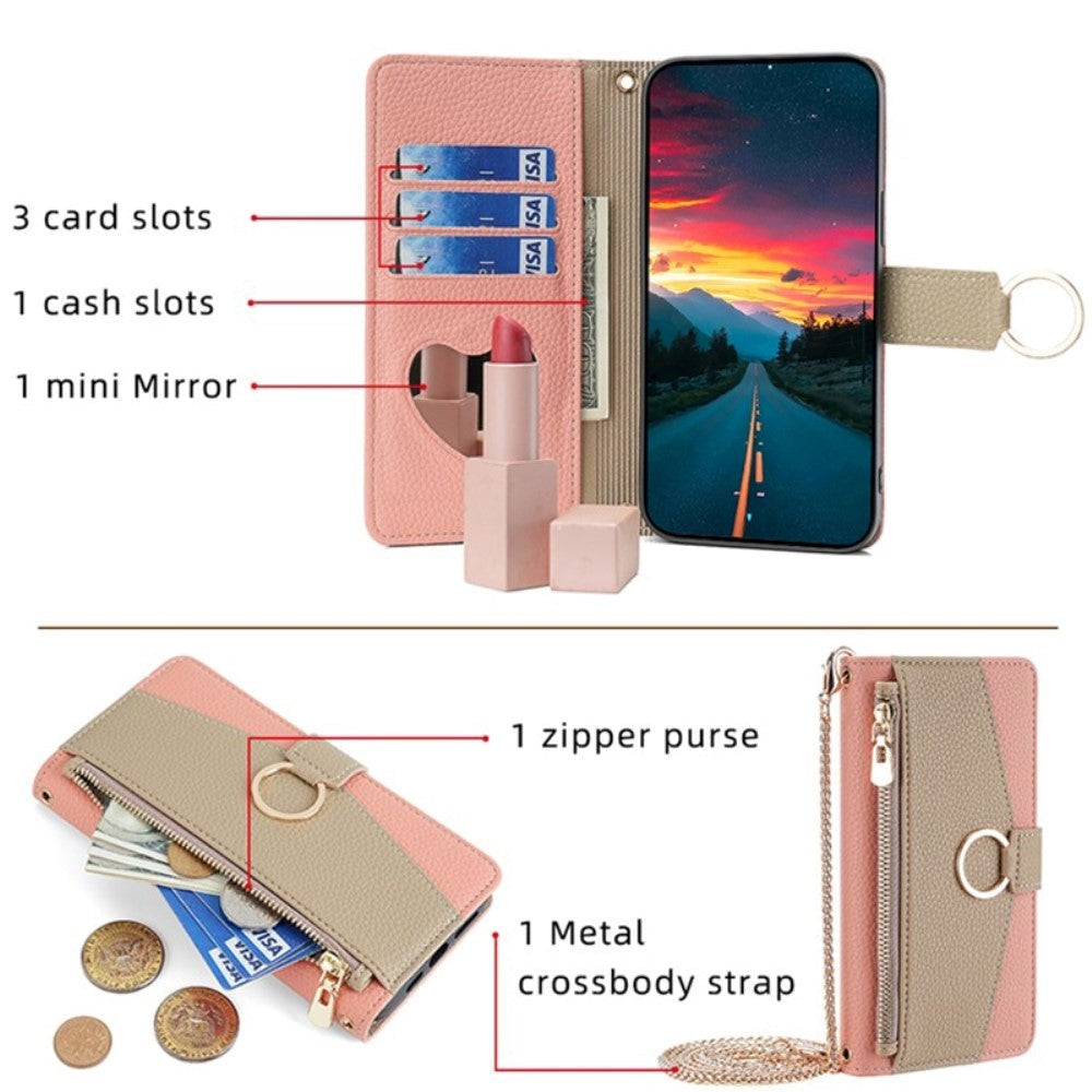 iPhone SE (2022 / 2020) / 8 / 7 Leather 2-in-1 Flip Case w. Wallet & Crossbody Bag Function - Pink