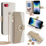 iPhone SE (2022 / 2020) / 8 / 7 Leather 2-in-1 Flip Case w. Wallet & Crossbody Bag Function - Creme