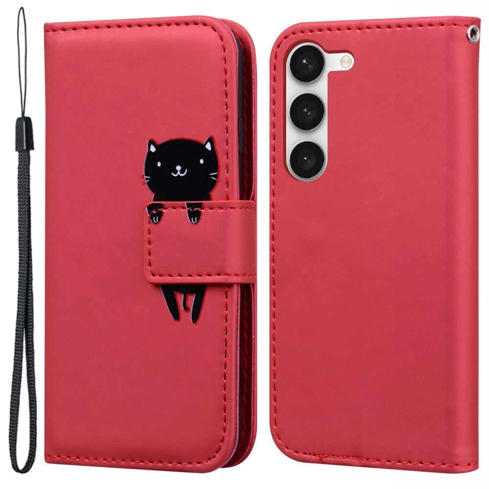 Samsung Galaxy S24+ (Plus) Flip Case with Strap / Standing function / Card Holder - Red (Cat)