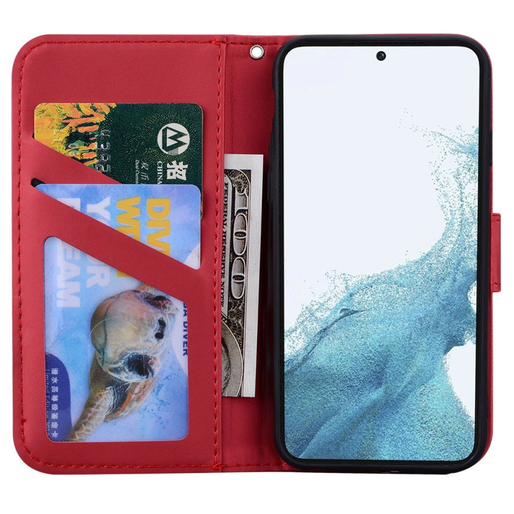 Samsung Galaxy S24+ (Plus) Flip Case with Strap / Standing function / Card Holder - Red (Cat)