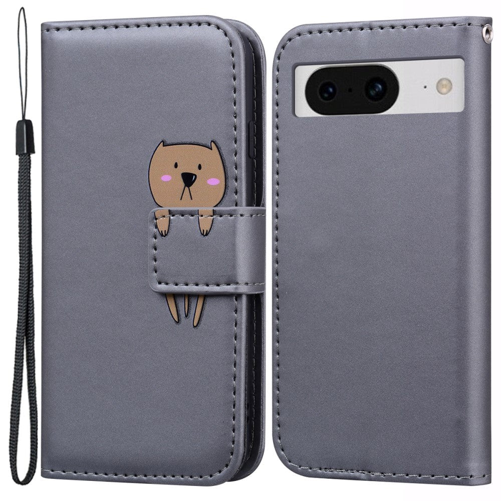 Google Pixel 8 Flip Case with Strap / Standing function / Card Holder - Gray (Dog)