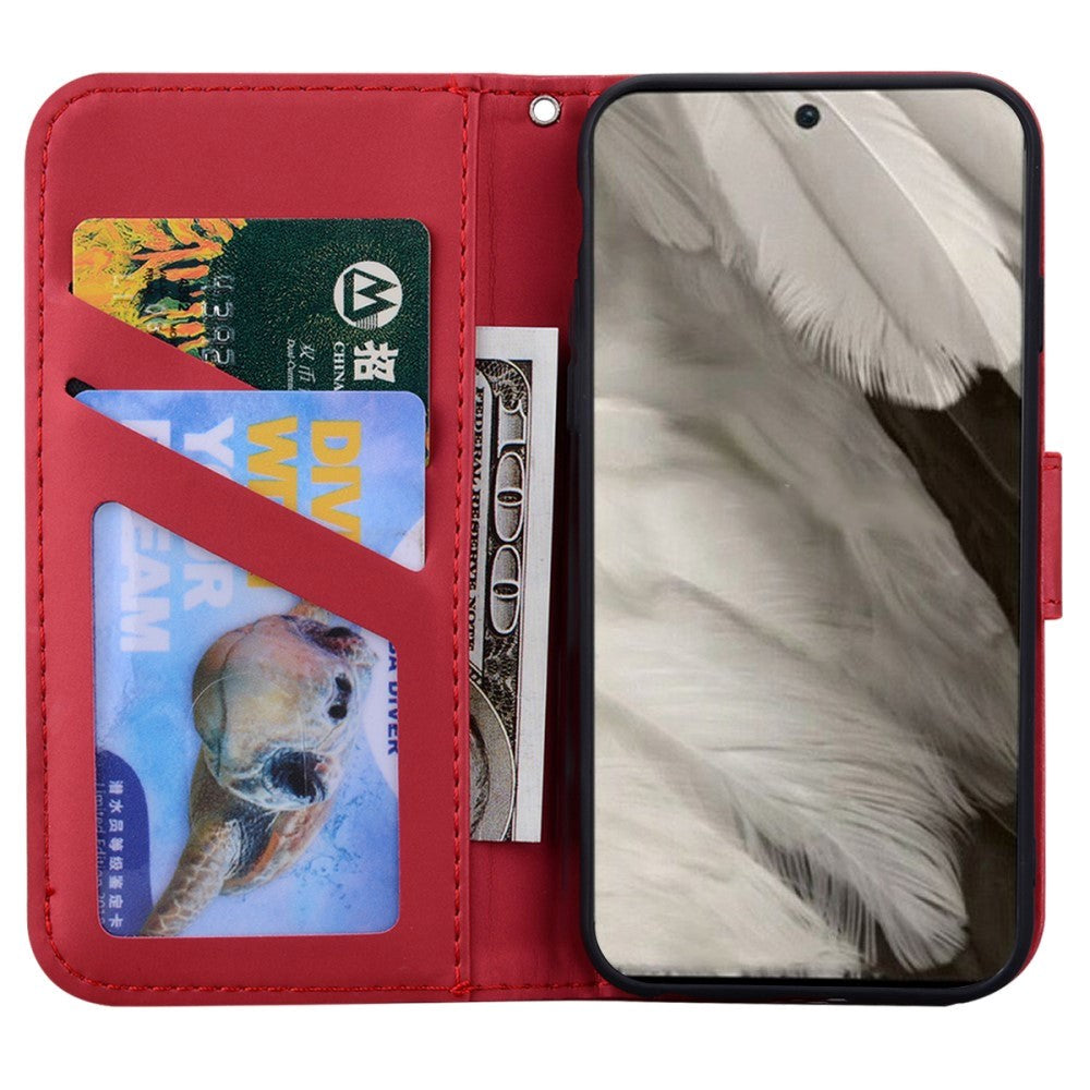 Google Pixel 8 Flip Case with Strap / Standing function / Card Holder - Red (Cat)