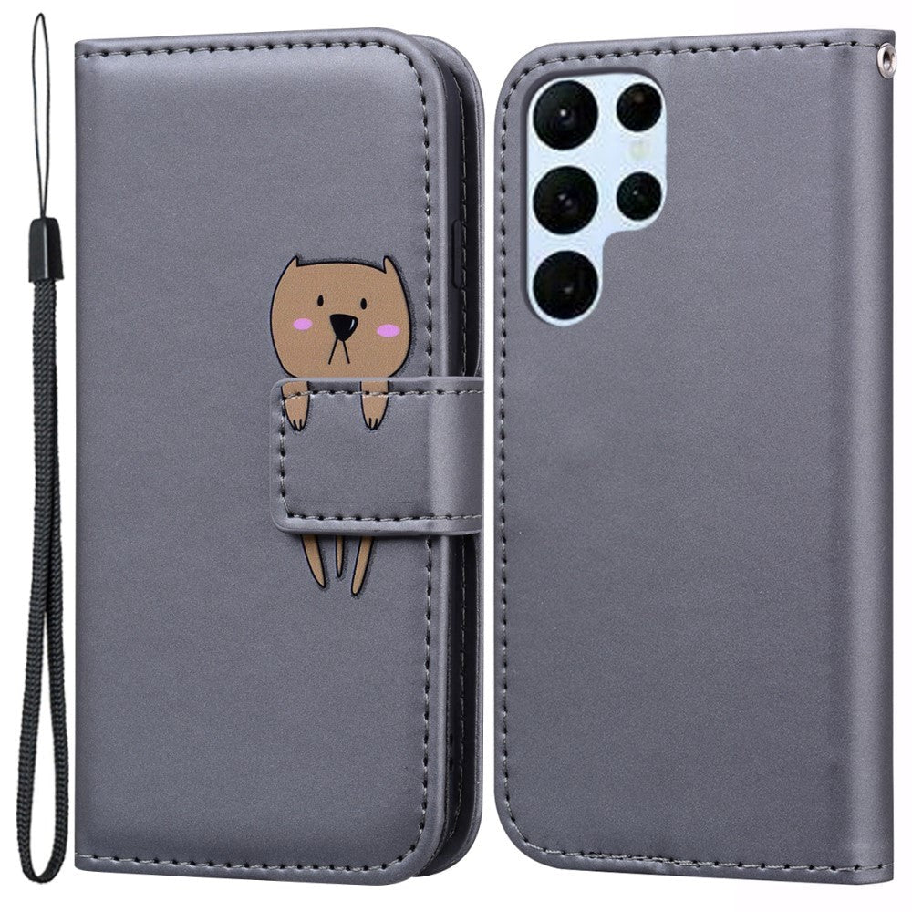 Samsung Galaxy S24 Ultra Flip Case with Strap / Standing function / Card Holder - Grey (Dog)