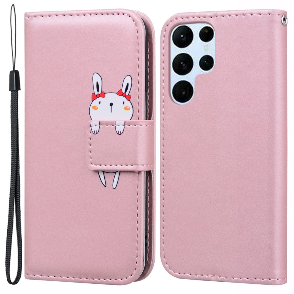 Samsung Galaxy S24 Ultra Flip Case with Strap / Standing function / Card Holder - Pink (Rabbit)