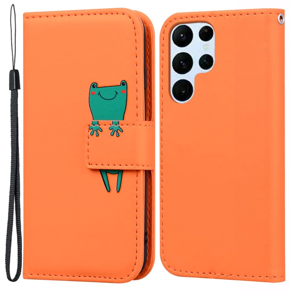 Samsung Galaxy S24 Ultra Flip Case with Strap / Standing function / Card Holder - Orange (Frog)