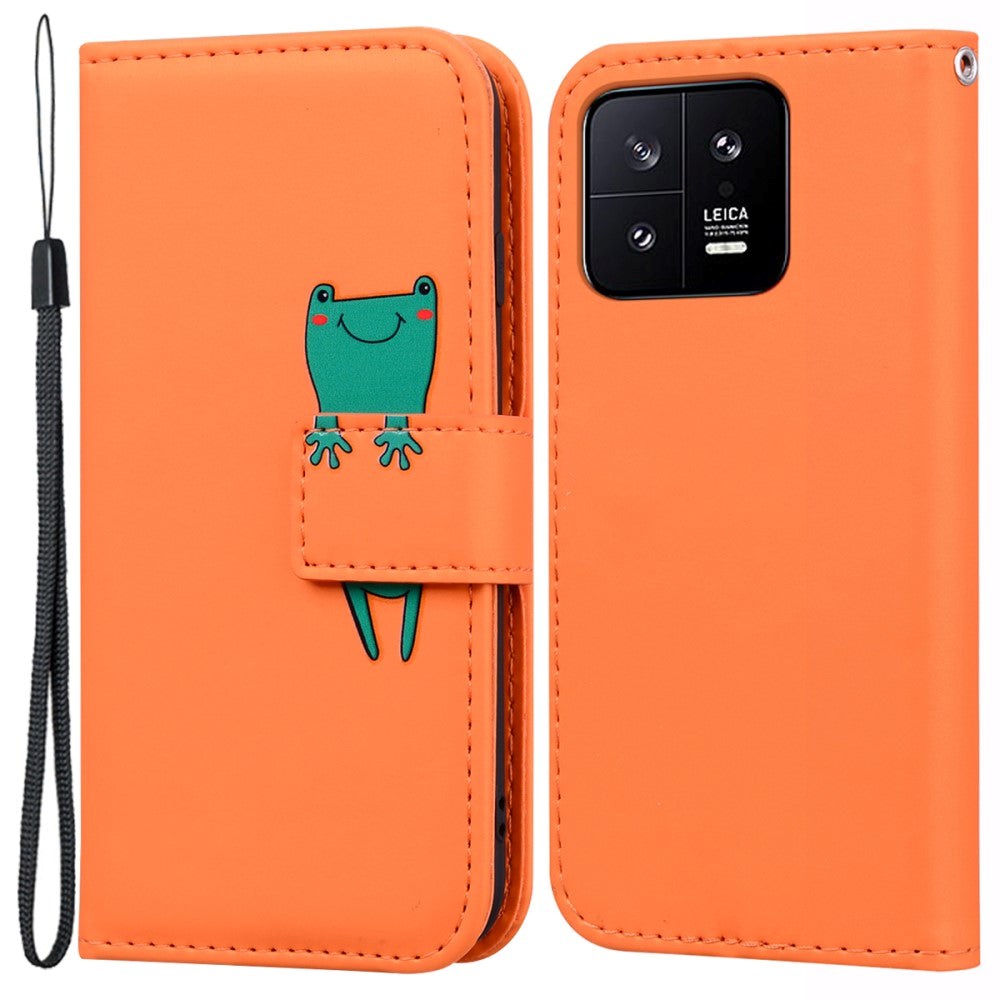 Xiaomi 13 Flip Case with Strap / Standing function / Card Holder - Orange (Frog)