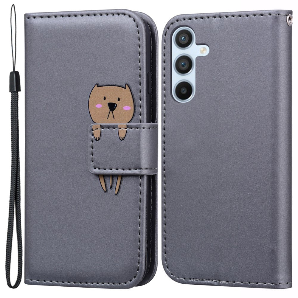 Samsung Galaxy A54 (5G) Flip Case with Strap / Standing function / Card Holder - Gray (Dog)