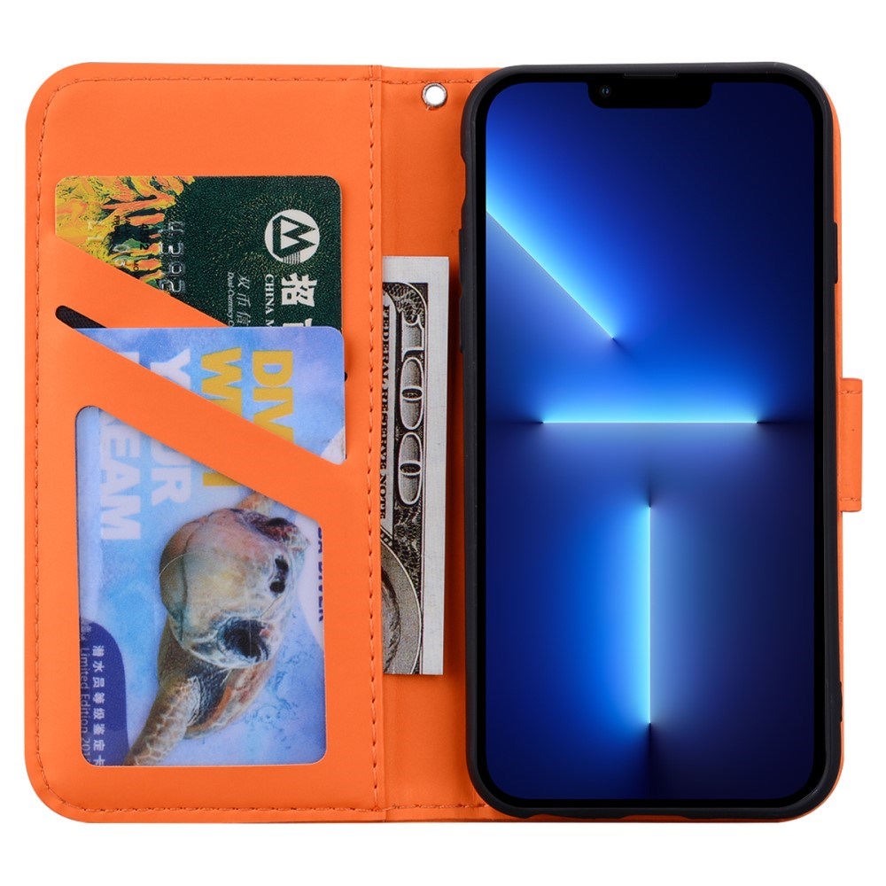 iPhone 13 Pro Flip Case with Strap / Standing function / Card Holder - Orange (Frog)