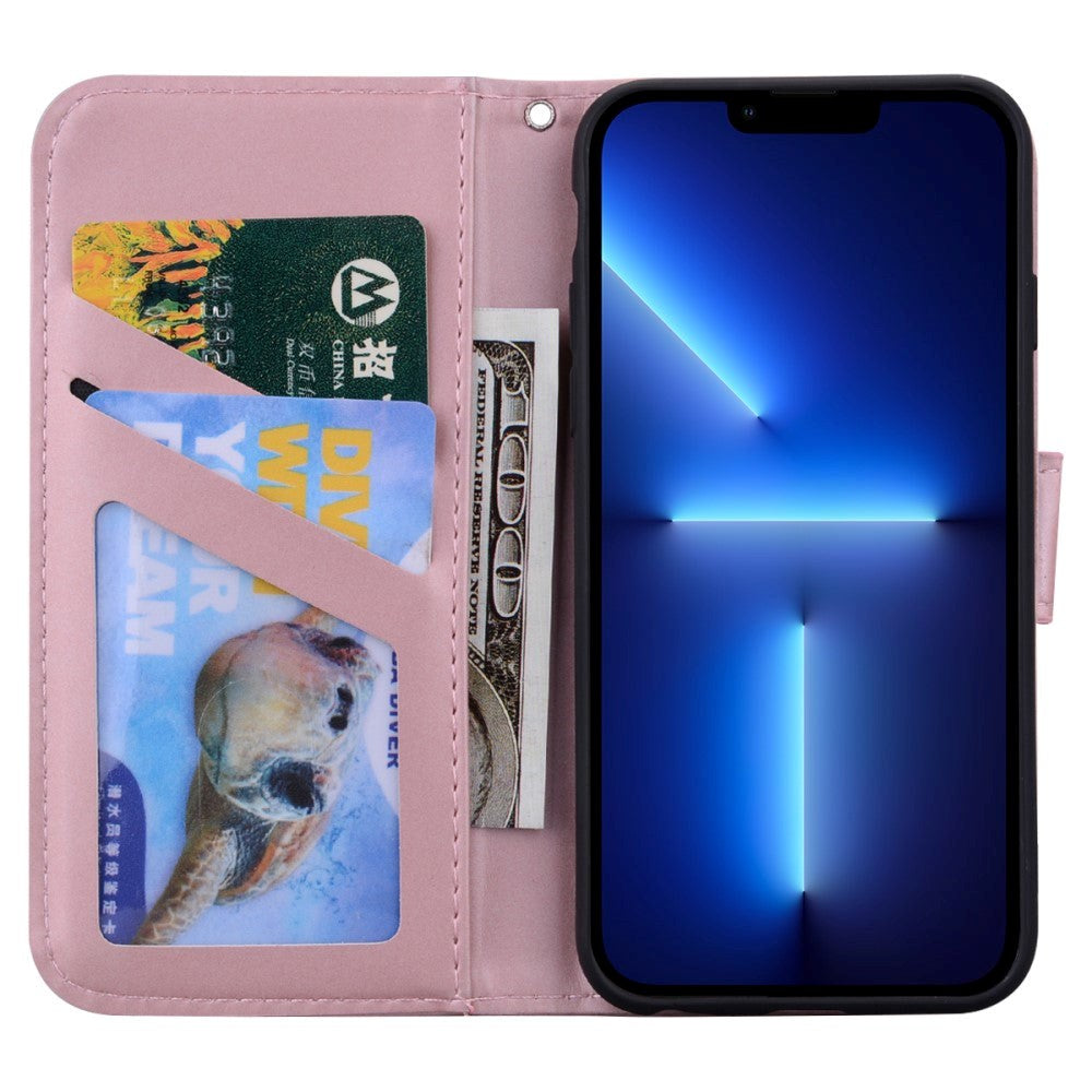 iPhone 13 Pro Flip Case with Strap / Standing function / Card Holder - Pink (Rabbit)