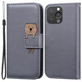 iPhone 13 Pro Flip Case with Strap / Standing function / Card Holder - Gray (Dog)