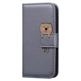 iPhone 13 Pro Flip Case with Strap / Standing function / Card Holder - Gray (Dog)