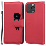 iPhone 13 Pro Flip Case with Strap / Standing function / Card Holder - Red (Cat)