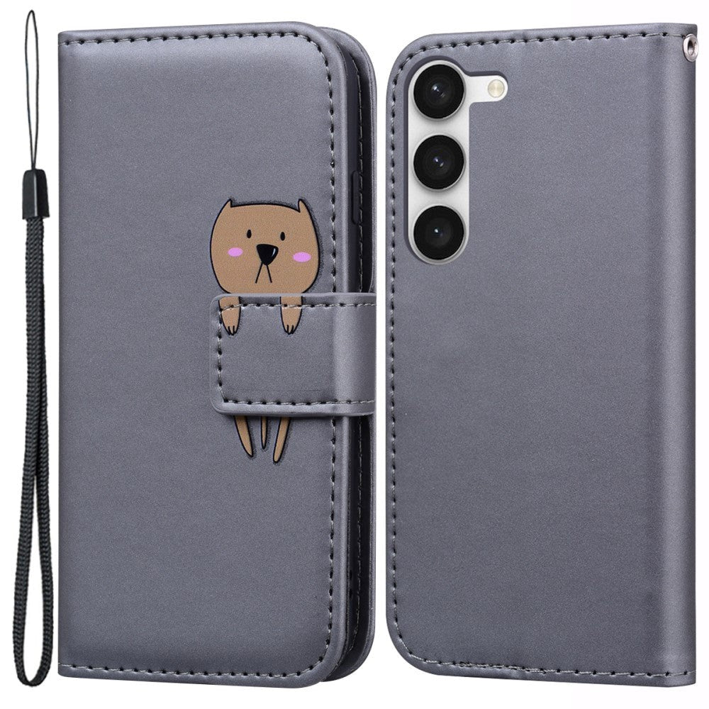 Samsung Galaxy S23 Flip Case with Strap / Standing function / Card Holder - Grey (Dog)