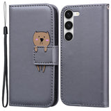 Samsung Galaxy S23 Flip Case with Strap / Standing function / Card Holder - Grey (Dog)