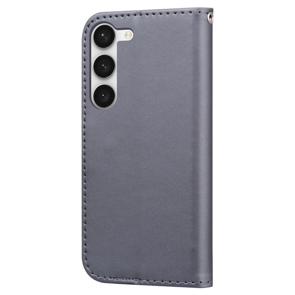 Samsung Galaxy S23 Flip Case with Strap / Standing function / Card Holder - Grey (Dog)