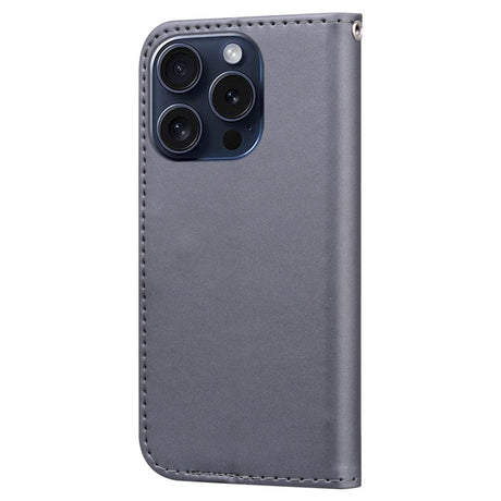 iPhone 15 Pro Flip Case with Strap / Standing function / Card Holder - Gray (Dog)