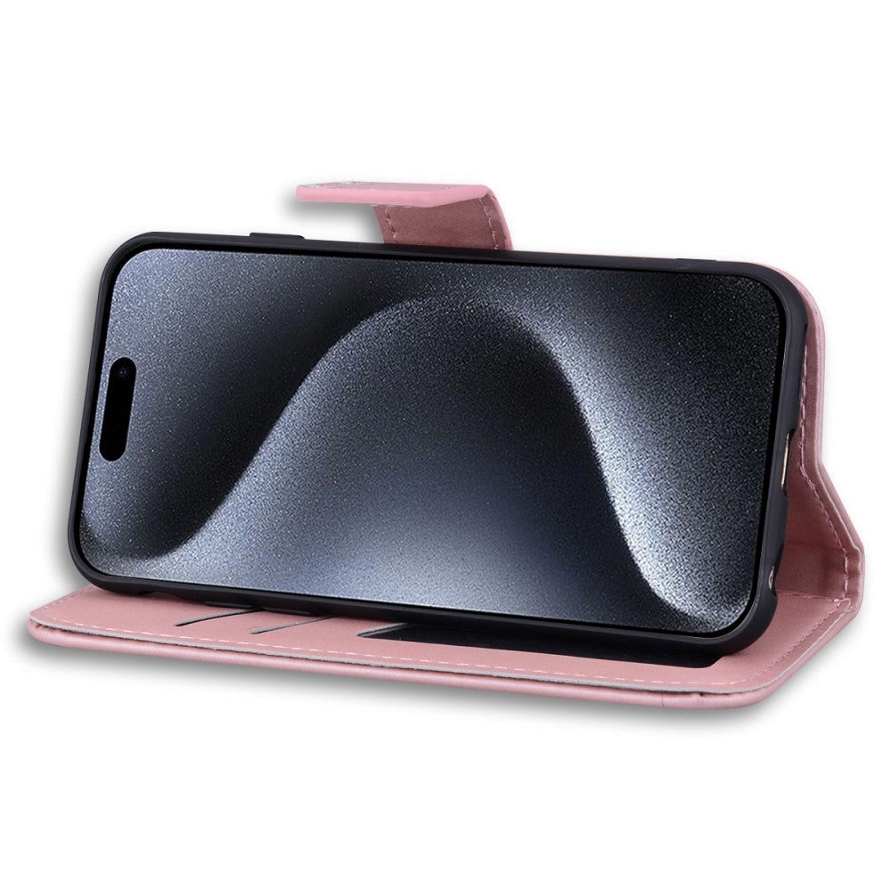 iPhone 15 Pro Flip Case with Strap / Standing function / Card Holder - Pink (Rabbit)