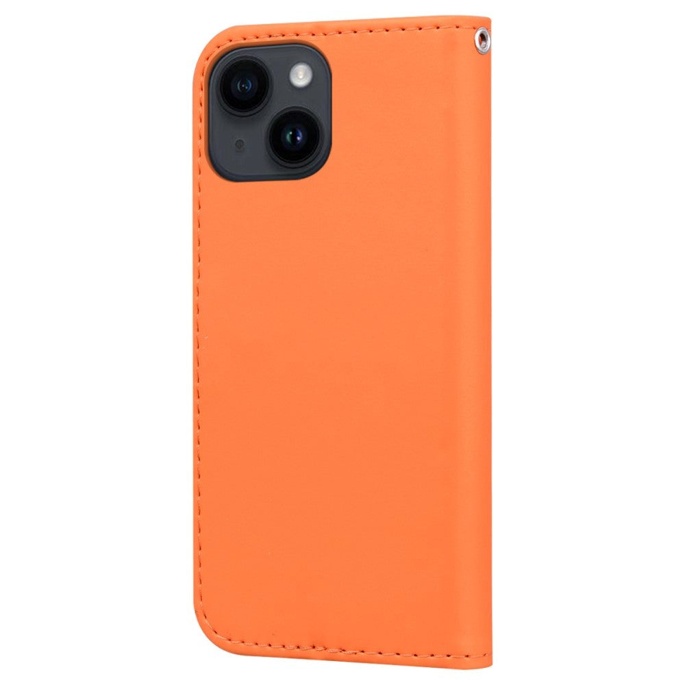 iPhone 14 Flip Case with Strap / Standing function / Card Holder - Orange (Frog)