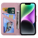 iPhone 14 Flip Case with Strap / Standing function / Card Holder - Pink (Rabbit)