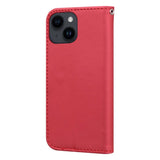 iPhone 14 Flip Case with Strap / Standing function / Card Holder - Red (Cat)