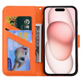 iPhone 15 Flip Case with Strap / Standing function / Card Holder - Orange (Frog)