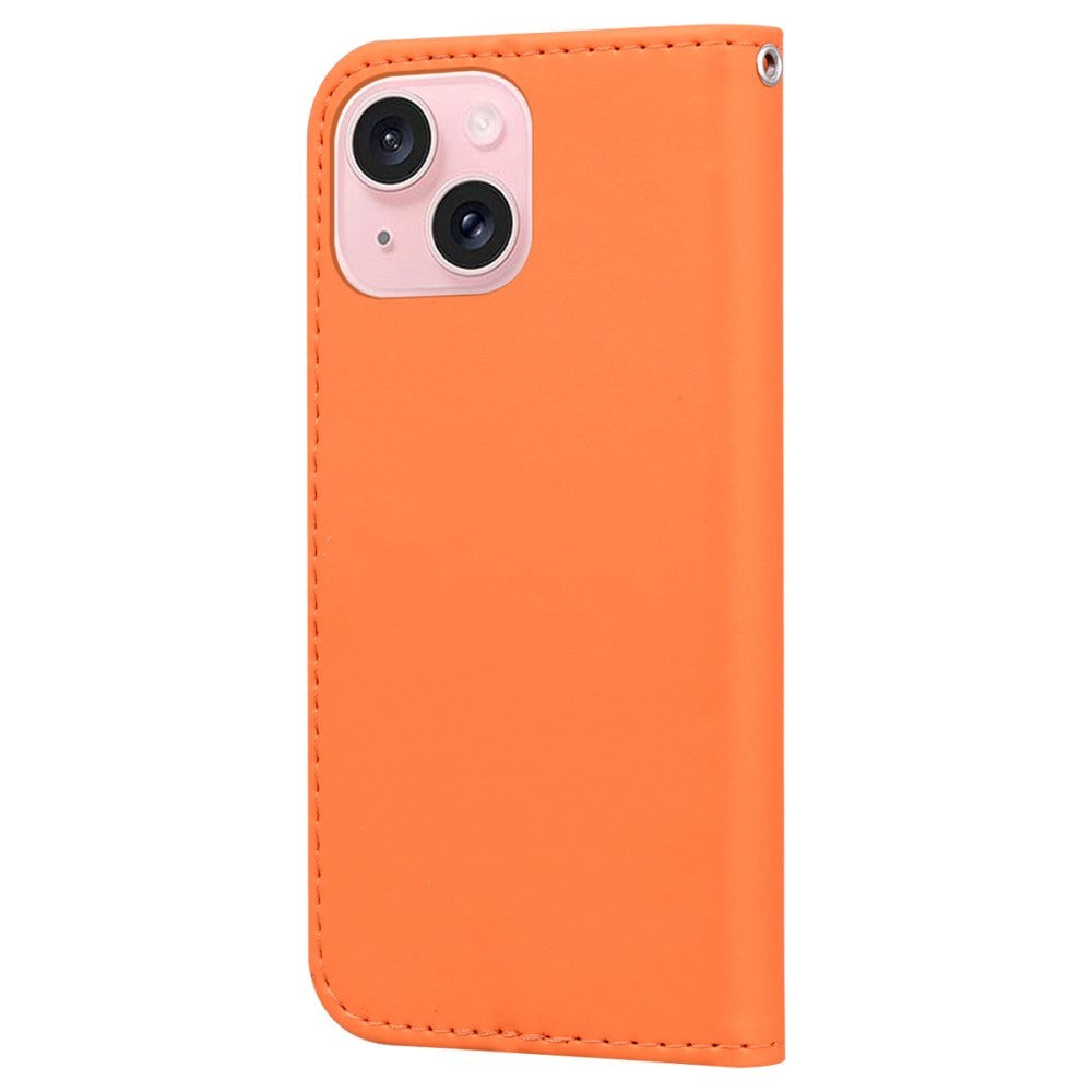 iPhone 15 Flip Case with Strap / Standing function / Card Holder - Orange (Frog)