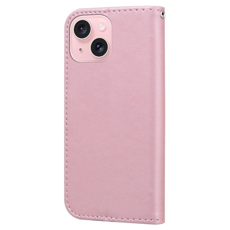 iPhone 15 Flip Case with Strap / Standing function / Card Holder - Pink (Rabbit)