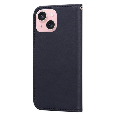 iPhone 15 Flip Case with Strap / Standing function / Card Holder - Black (Panda)