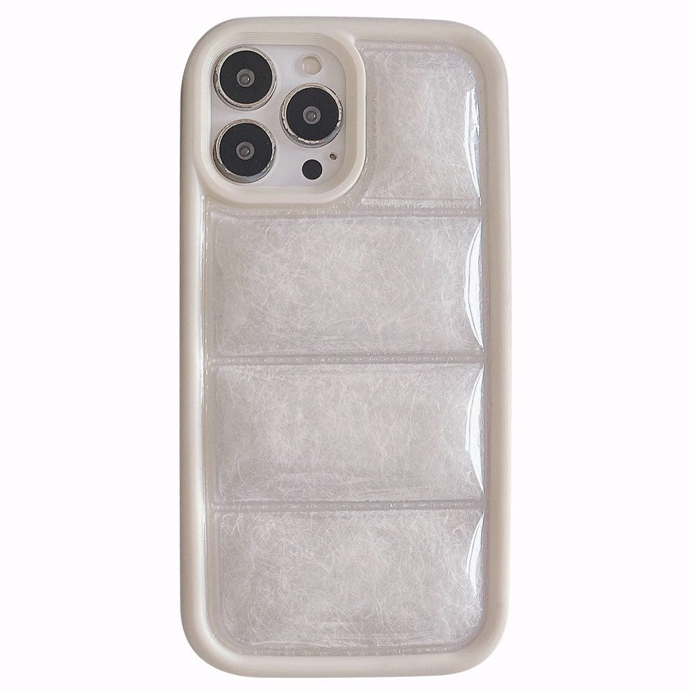 iPhone 15 Pro Flexible Plastic Case w. Down Jacket Texture - White