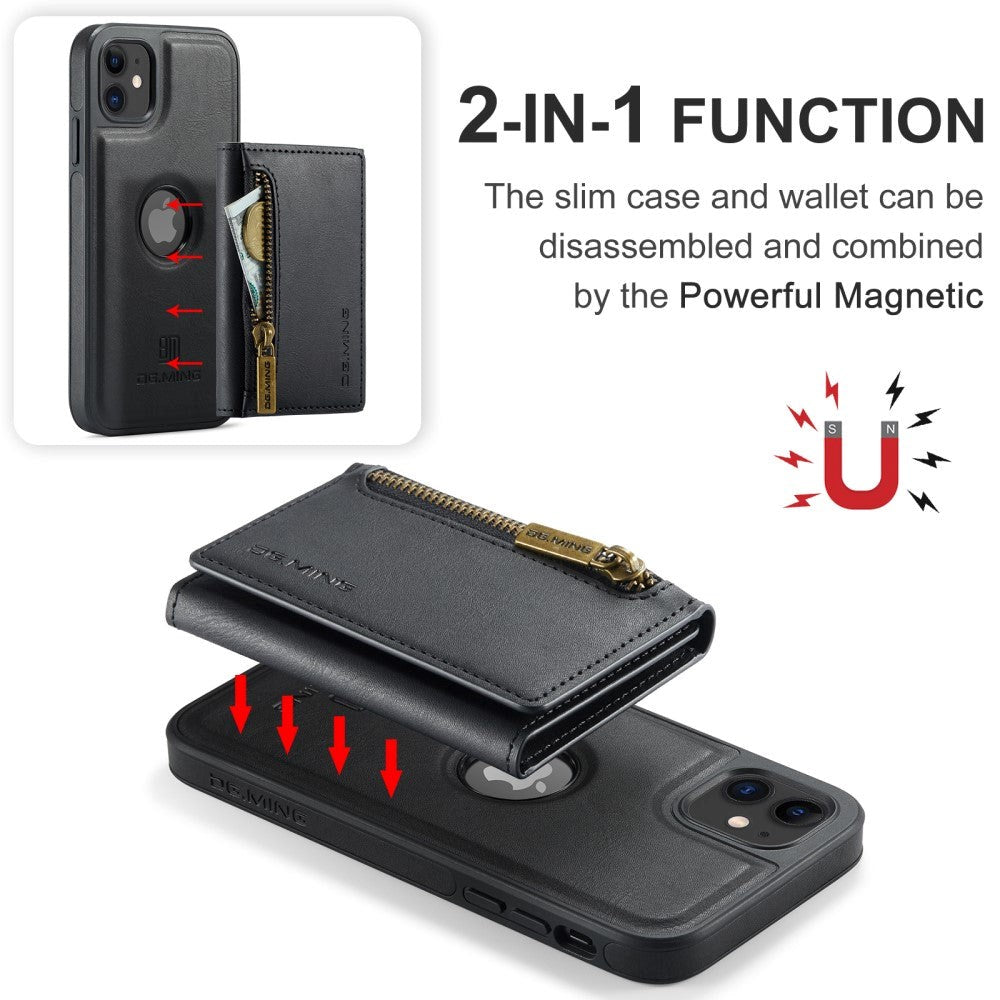 iPhone 11 Leather Covered Plastic Case w. Magnetic Detachable Wallet - Black