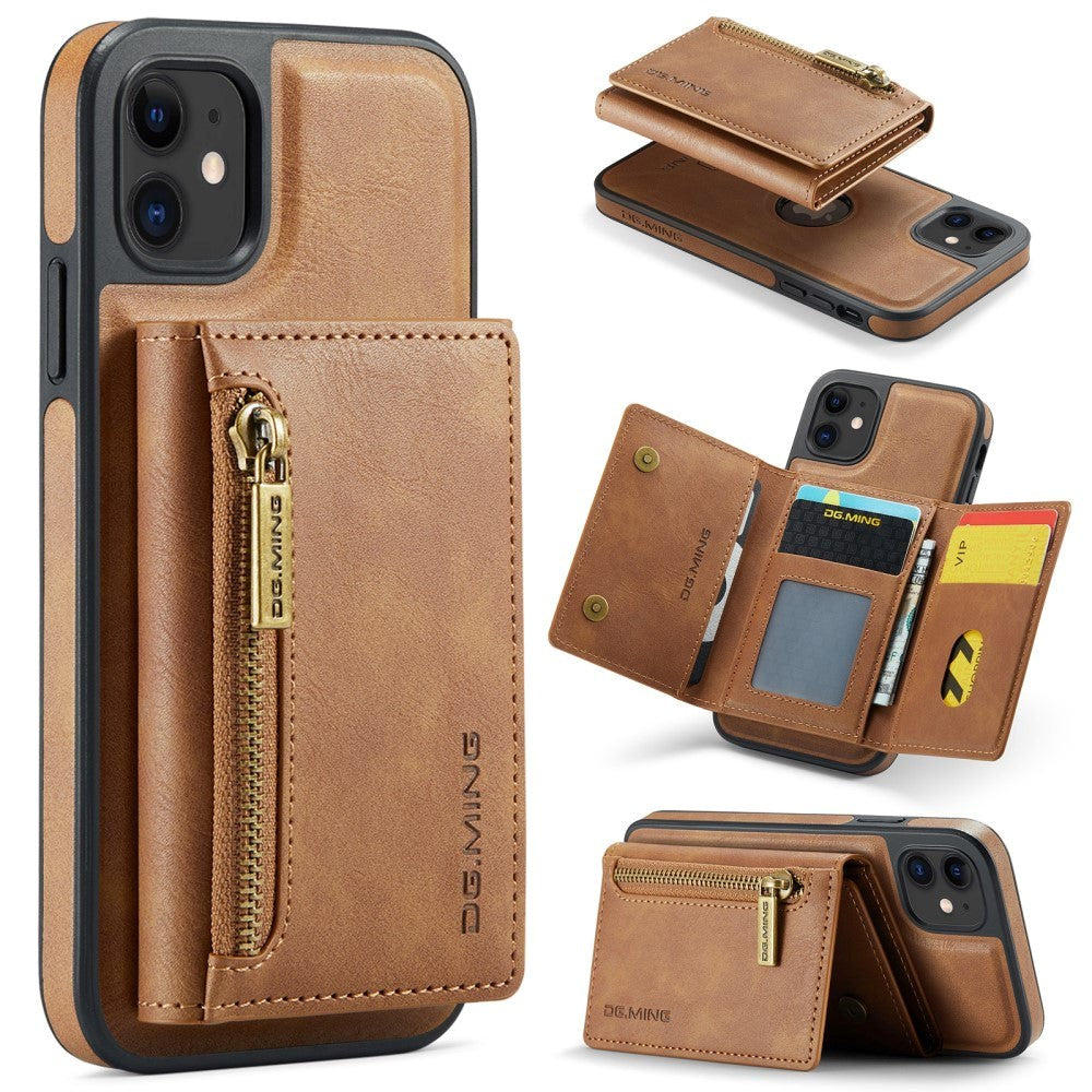 iPhone 11 Leather Covered Plastic Case w. Magnetic Detachable Wallet - Light Brown