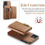 iPhone 11 Leather Covered Plastic Case w. Magnetic Detachable Wallet - Light Brown