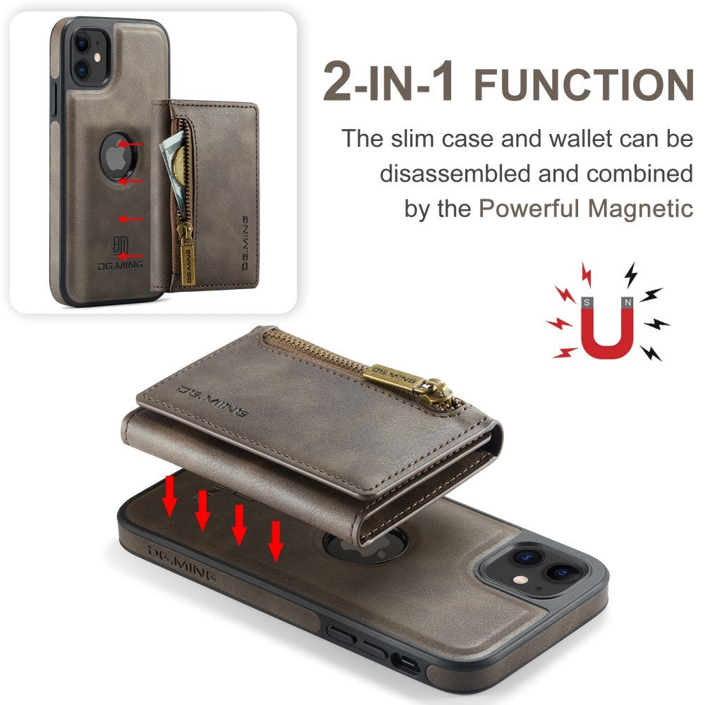 iPhone 11 Leather Covered Plastic Case w. Magnetic Detachable Wallet - Brown