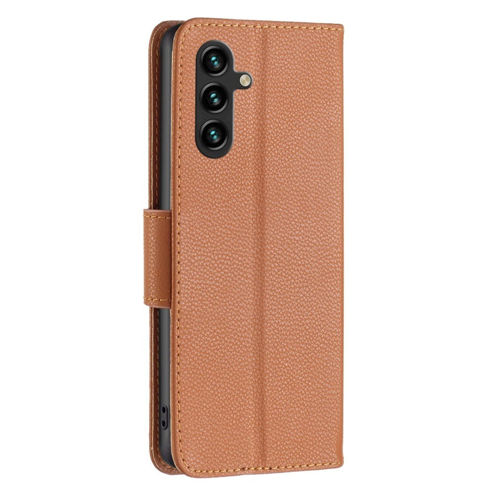 Samsung Galaxy A35 (5G) PU Litchi Leather Case w. Wallet & Strap - Brown