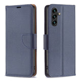 Samsung Galaxy A35 (5G) PU Litchi Leather Case w. Wallet & Strap - Blue