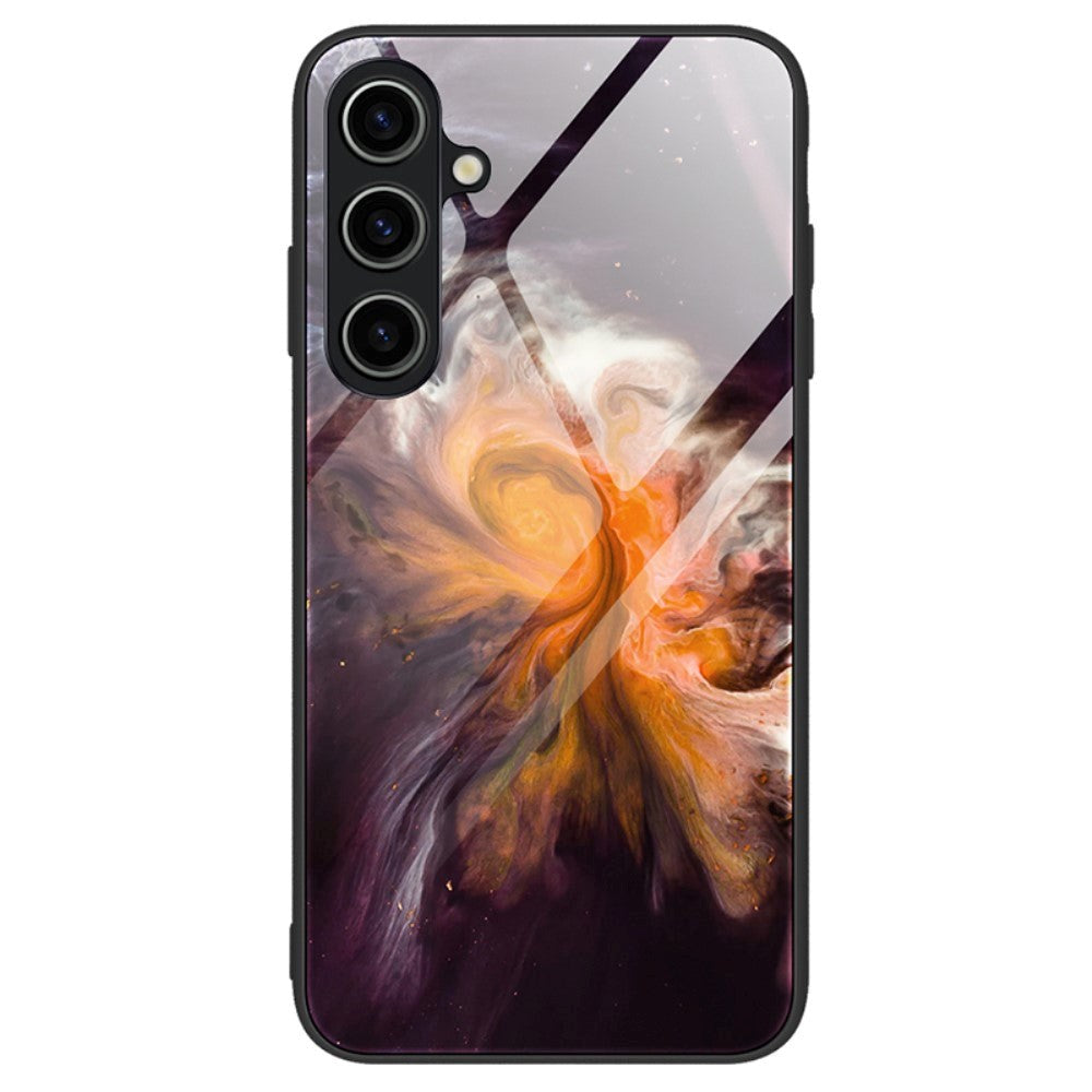 Samsung Galaxy A35 (5G) Plastic Case with Tempered Glass - Orange / Purple Marble Pattern