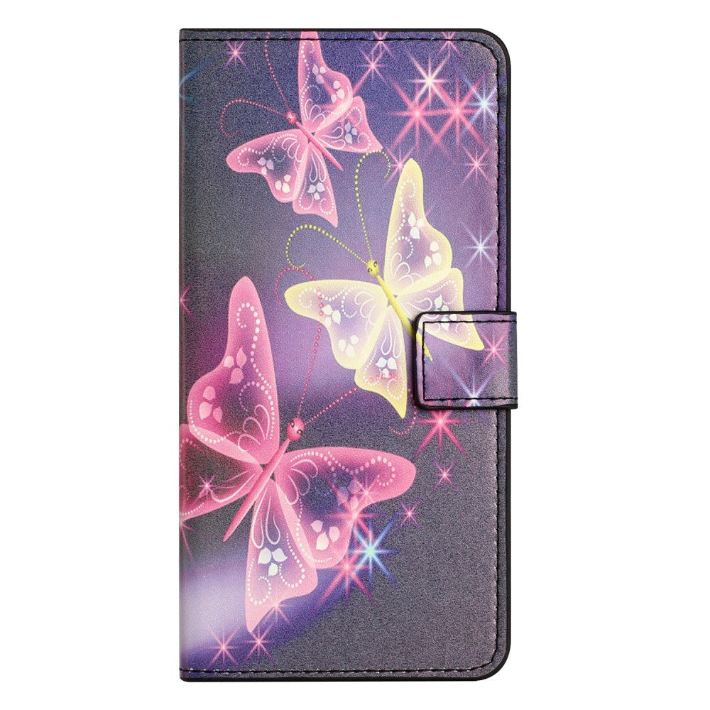 Samsung Galaxy A55 Leather Case w. Wallet & Stand Function - Glittering Butterflies