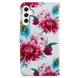 Samsung Galaxy A35 (5G) PU Leather Case w. Wallet og Strap - Peacock / Flowers