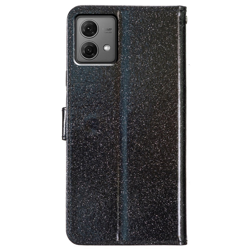 EIDERWOOD Motorola Moto G84 Leather Flip Case with Wallet and Strap - Glitter - Black