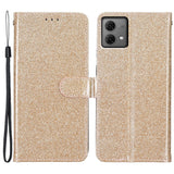 EIDERWOOD Motorola Moto G84 Leather Flip Case with Wallet and Strap - Glitter - Gold