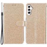 Samsung Galaxy A55 (5G) Leather Flip Case with Wallet and Strap - Glitter - Gold