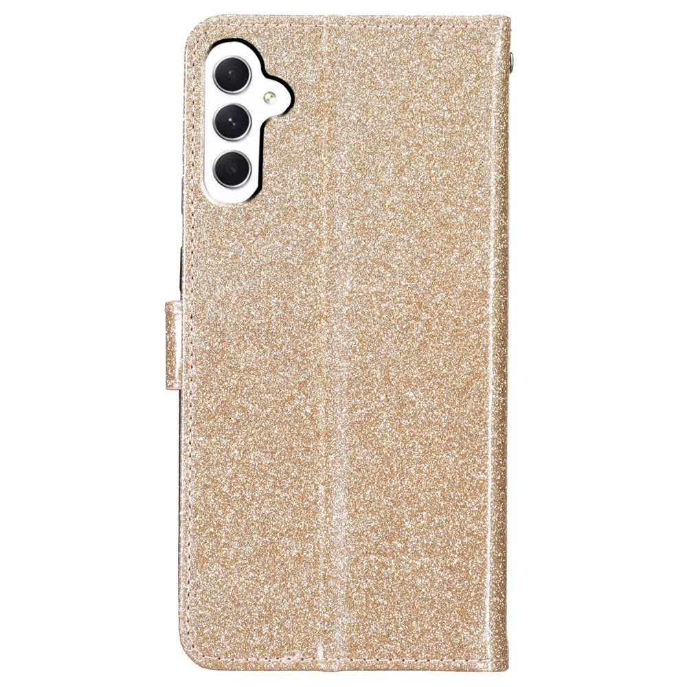 Samsung Galaxy A55 (5G) Leather Flip Case with Wallet and Strap - Glitter - Gold